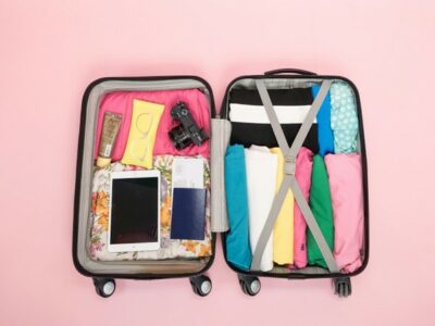 valise ouverte bien rangée avec des affaires pour les vacances