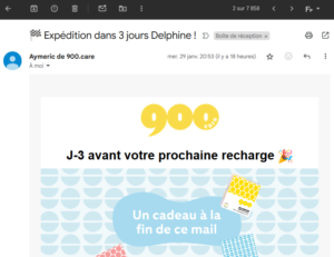 Capture d'écran du mail 3 jours avant envoi